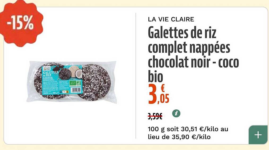Galettes de riz complet nappées chocolat noir - coco bio