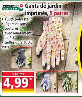 Gants de jardin imprimés, 5 paires