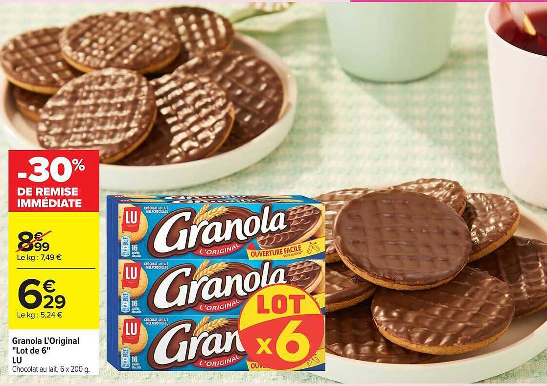 Granola L'Original "Lot de 6" LU Chocolat au lait, 6 x 200 g.