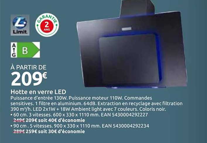 Hotte en verre LED