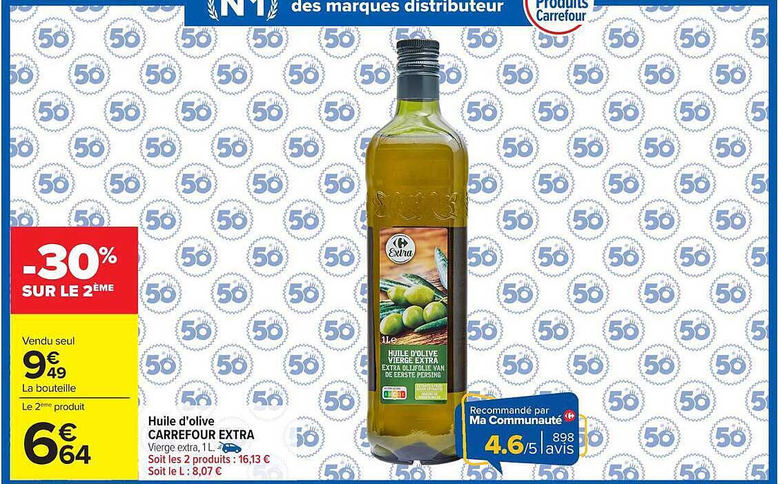 Huile d'olive CARREFOUR EXTRA Vierge extra, 1L