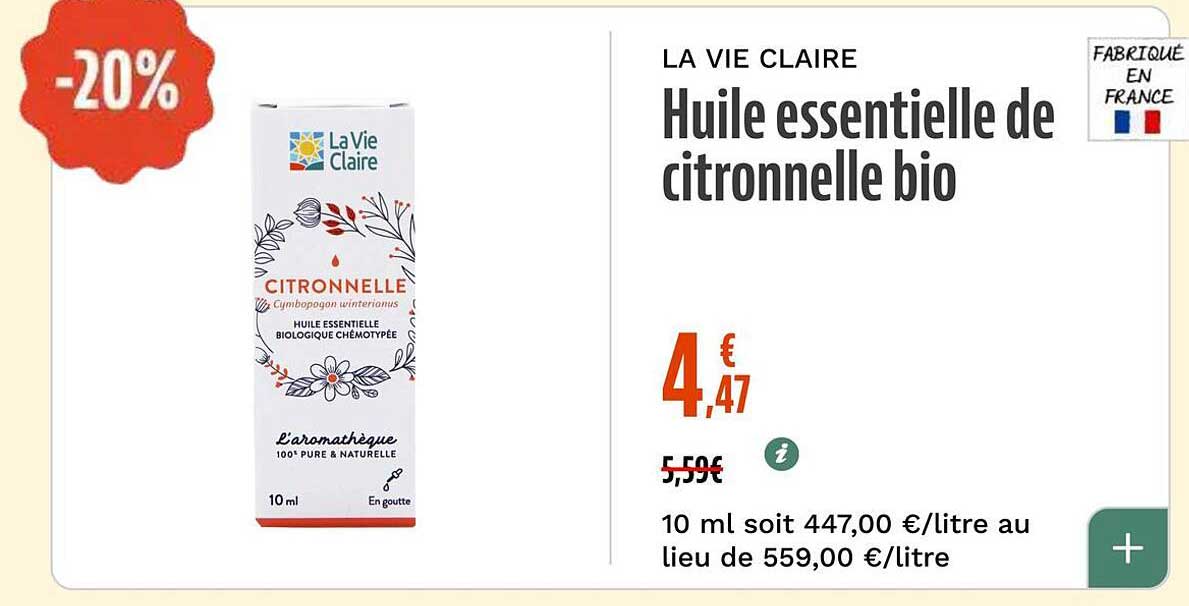 Huile essentielle de citronnelle bio