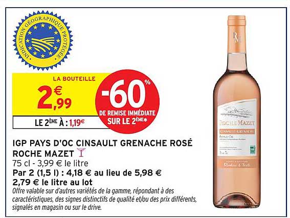 IGP PAYS D'OC CINSAULT GRENACHE ROSÉ ROCHE MAZET