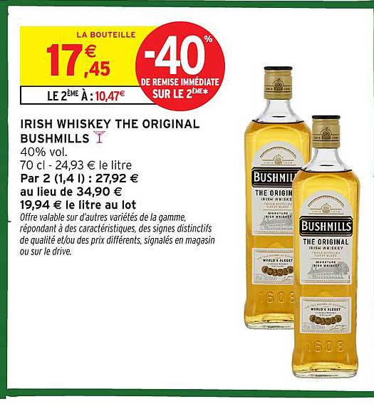 IRISH WHISKEY THE ORIGINAL BUSHMILLS
