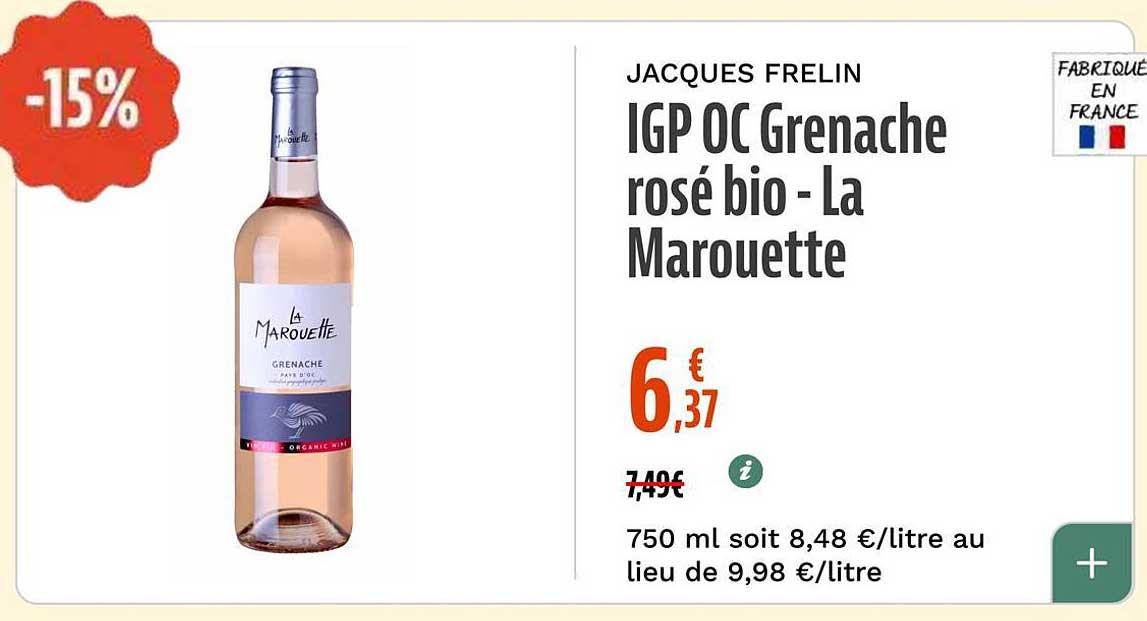 JACQUES FRELIN IGP OC Grenache rosé bio - La Marouette