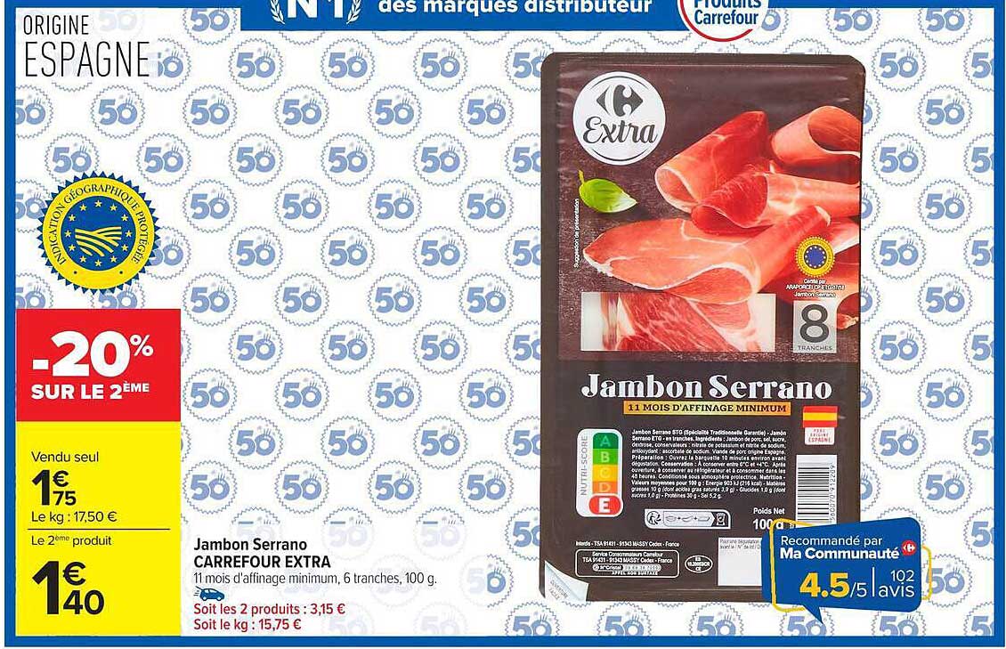 Jambon Serrano CARREFOUR EXTRA