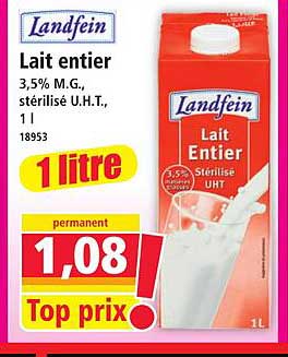 Lait entier 3,5% M.G., stérilisé U.H.T., 1 l