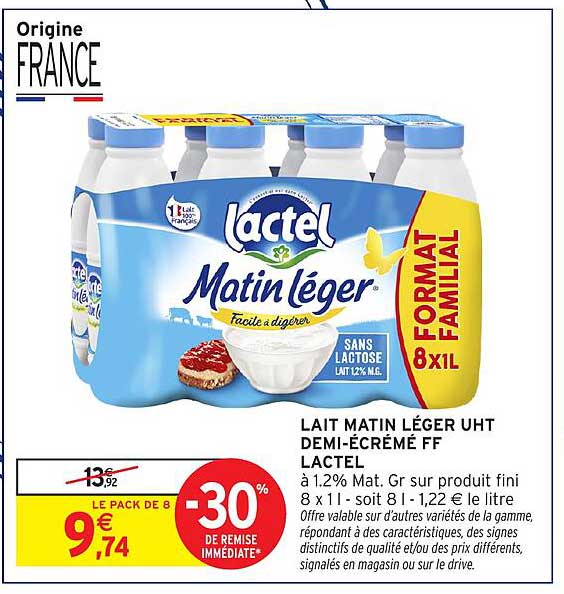LAIT MATIN LÉGER UHT DEMI-ÉCRÉMÉ FF LACTEL
