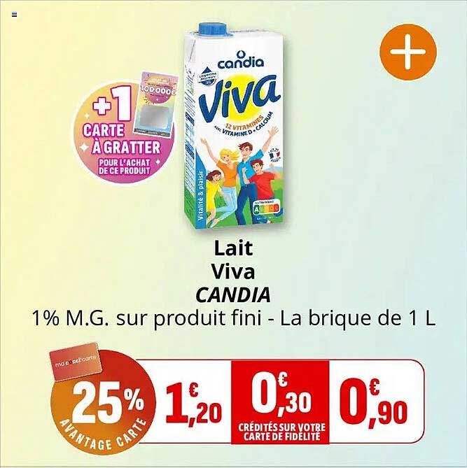 Lait Viva CANDIA 1% M.G. sur produit fini - La brique de 1 L