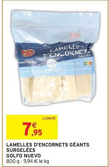 LAMELLES D'ENCORNETS GÉANTS SURGELÉES GOLFO NUEVO 800 g - 9,94 € le kg