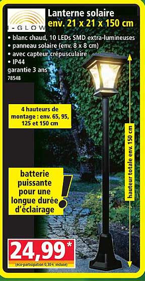 Lanterne solaire env. 21 x 21 x 150 cm