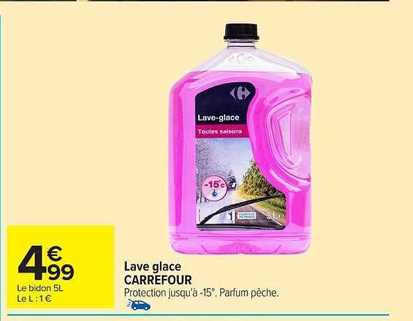 Lave glace CARREFOUR Protection jusqu'à -15°. Parfum pêche.