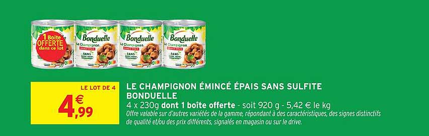 LE CHAMPIGNON ÉMINCÉ ÉPAIS SANS SULFITE BONDUELLE