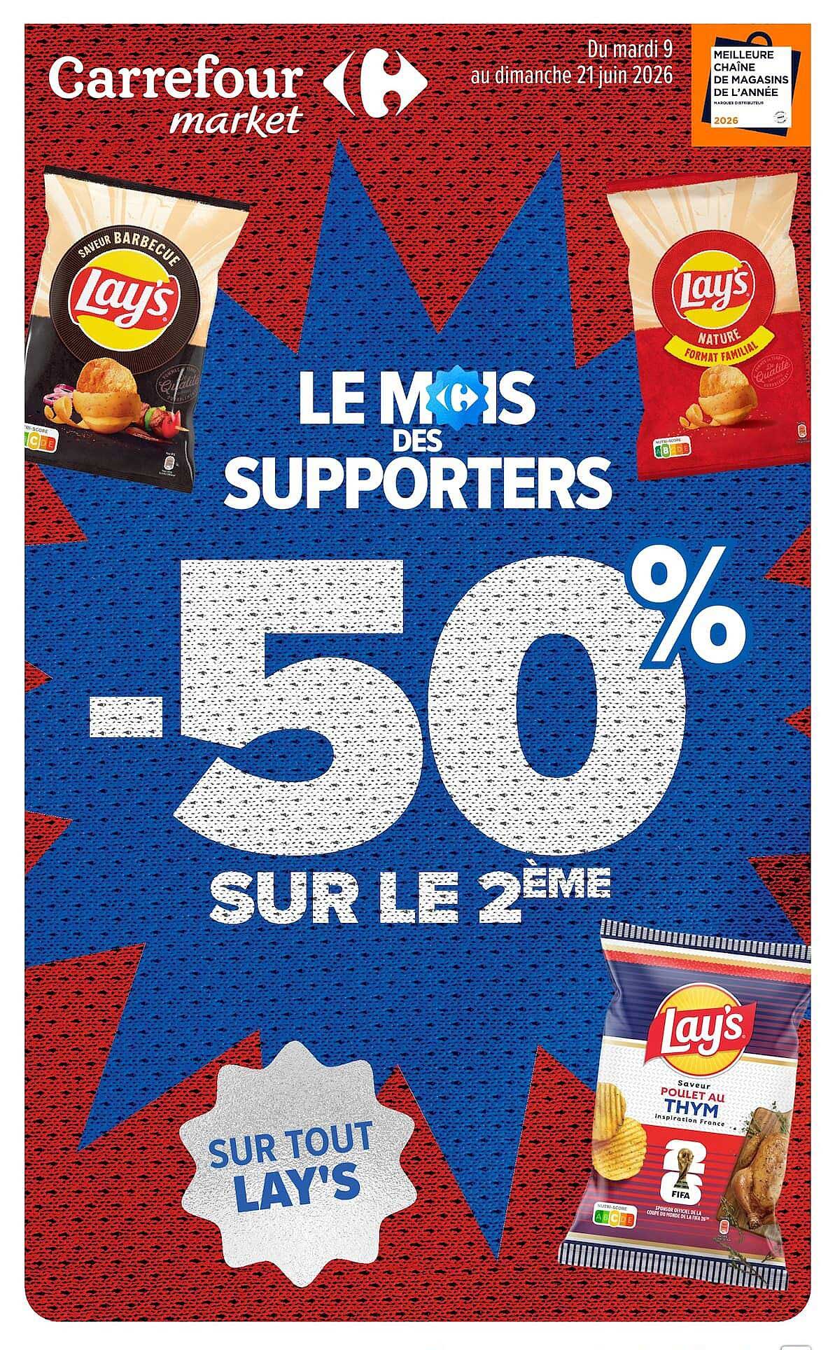 LE MOIS DES SUPPORTERS -50% SUR LE 2ÈME SUR TOUT LAY'S