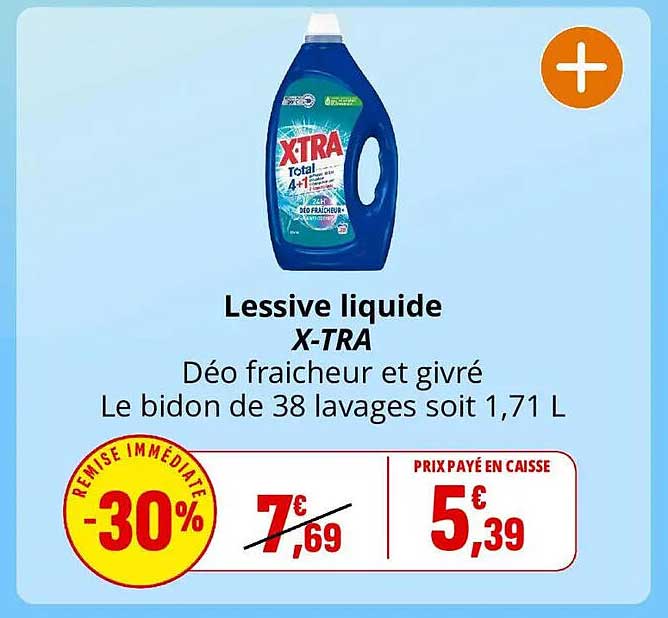 Lessive liquide X-TRA Déo fraicheur et givré Le bidon de 38 lavages soit 1,71 L