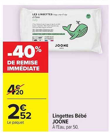 Lingettes Bébé JOONE À l’Eau, par 50.