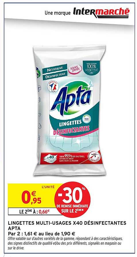 LINGETTES MULTI-USAGES X40 DÉSINFECTANTES APTA