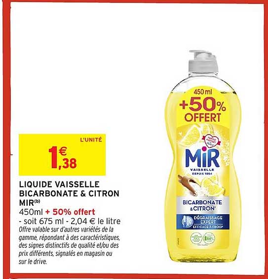 LIQUIDE VAISSELLE BICARBONATE & CITRON MIR