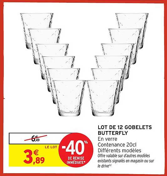 LOT DE 12 GOBELETS BUTTERFLY