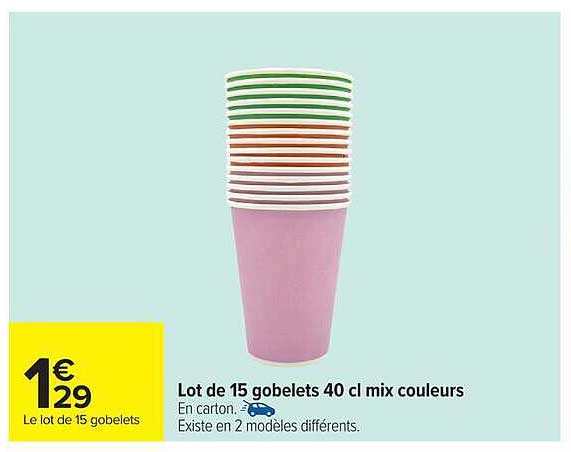 Lot de 15 gobelets 40 cl mix couleurs