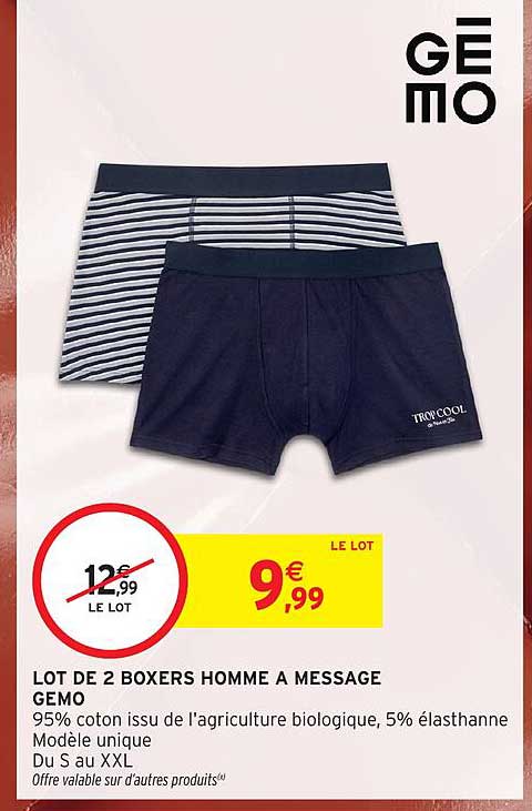 LOT DE 2 BOXERS HOMME A MESSAGE GEMO