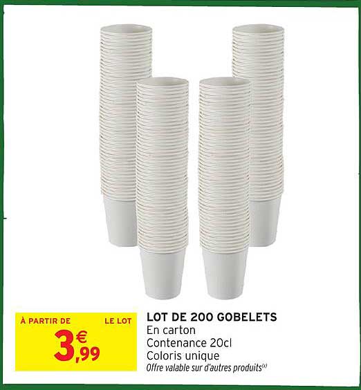 LOT DE 200 GOBELETS