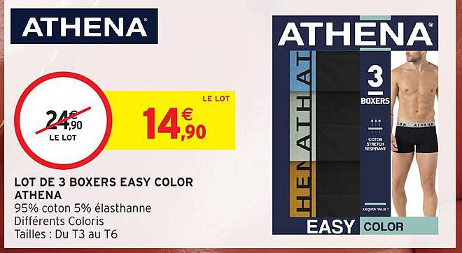 LOT DE 3 BOXERS EASY COLOR ATHENA