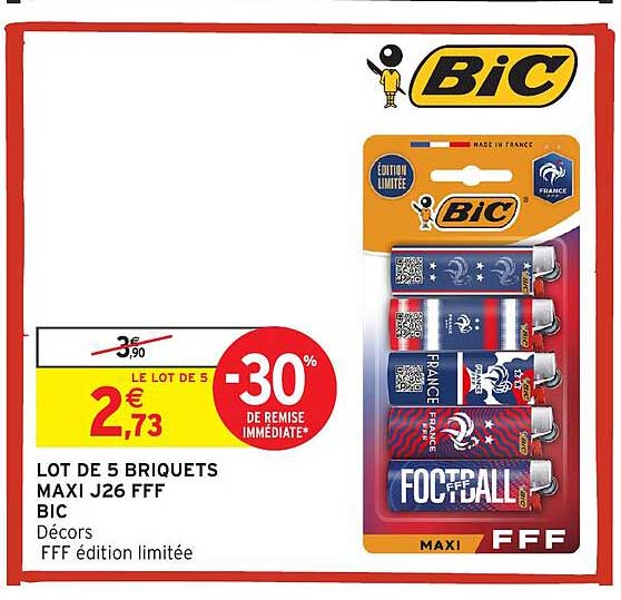 LOT DE 5 BRIQUETS MAXI J26 FFF BIC Décors FFF édition limitée