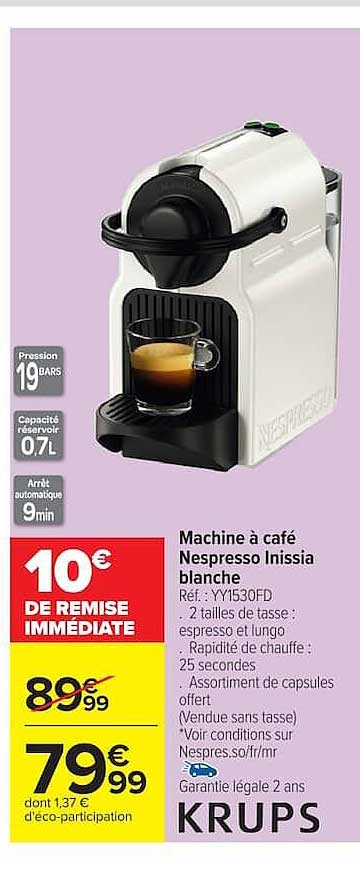 Machine à café Nespresso Inissia blanche