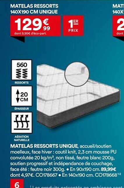 MATELAS RESSORTS 140X190 CM UNIQUE