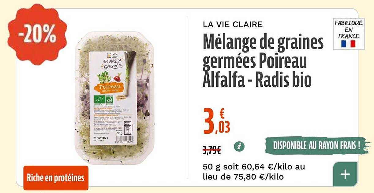 Mélange de graines germées Poireau Alfafa - Radis bio