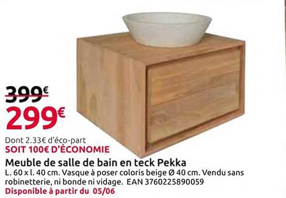 Meuble de salle de bain en teck Pekka