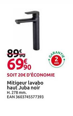 Mitigeur lavabo haut Juba noir