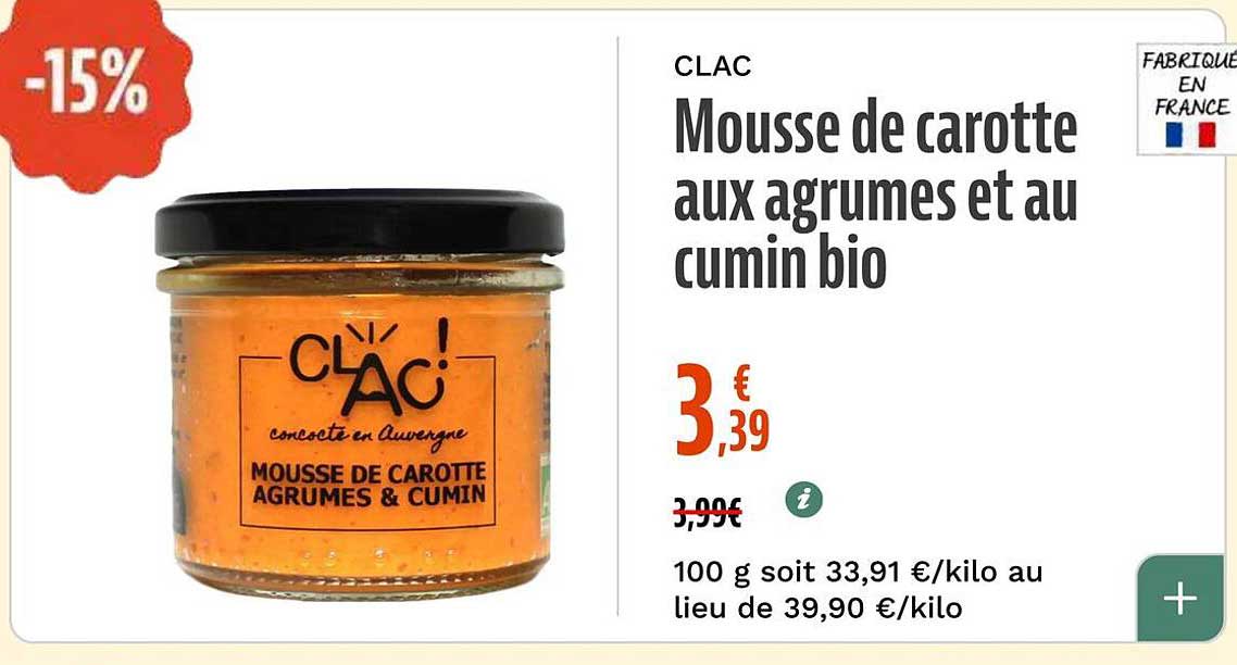 Mousse de carotte aux agrumes et au cumin bio