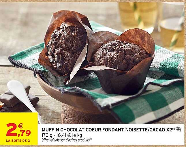 MUFFIN CHOCOLAT COEUR FONDANT NOISETTE/CACAO X2