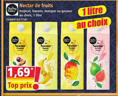 Nectar de fruits tropical, banane, mangue ou goyave au choix, 1 litre