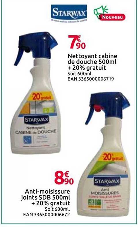Nettoyant cabine douche 500ml + 20% gratuit