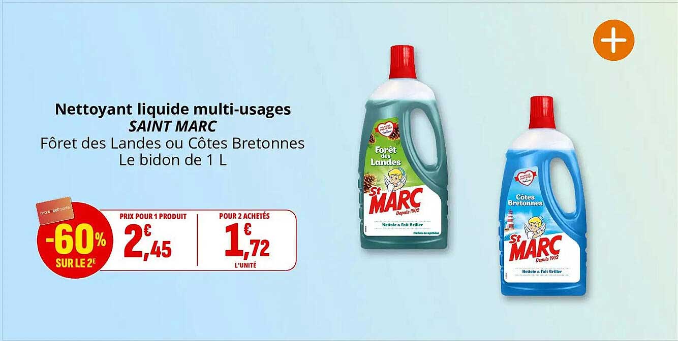 Nettoyant liquide multi-usages SAINT MARC Forêt des Landes ou Côtes Bretonnes Le bidon de 1 L