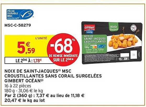 NOIX DE SAINT-JACQUES® MSC CROUSTILLANTES SANS CORAIL SURGELÉES GIMBERT OCÉAN