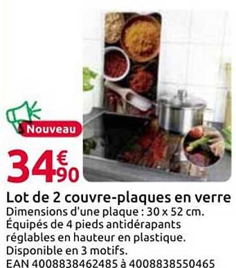 Nouveau Lot de 2 couvre-plaques en verre