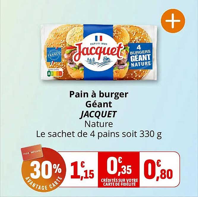 Pain à burger Géant JACQUET Nature Le sachet de 4 pains soit 330 g