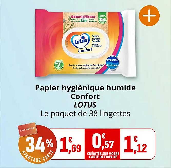 Papier hygiénique humide Confort LOTUS Le paquet de 38 lingettes
