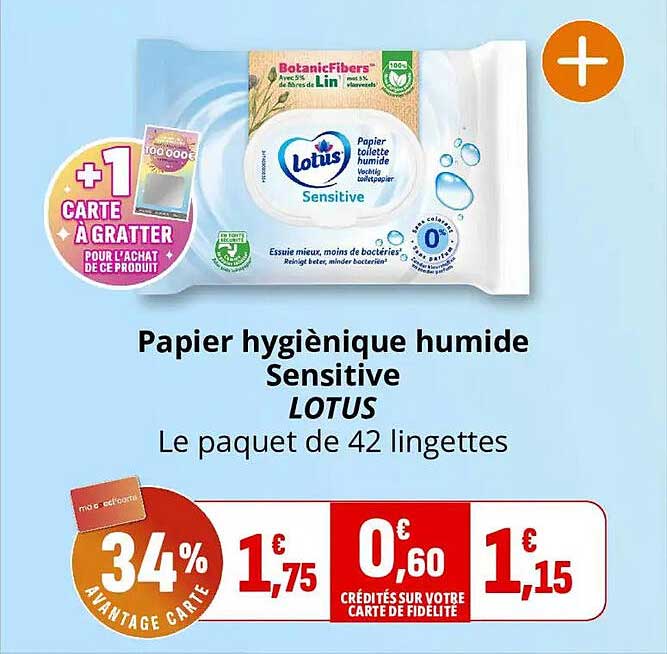 Papier hygiénique humide Sensitive LOTUS Le paquet de 42 lingettes