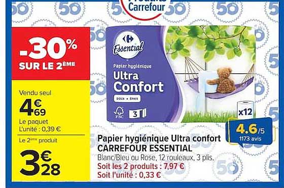 Papier hygiénique Ultra confort CARREFOUR ESSENTIAL
