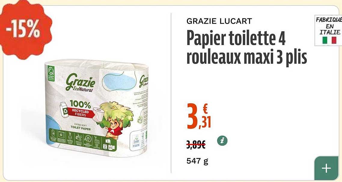 Papier toilette 4 rouleaux maxi 3 plis