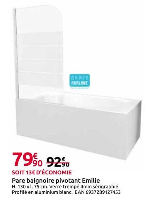 Pare baignoire pivotant Emilie