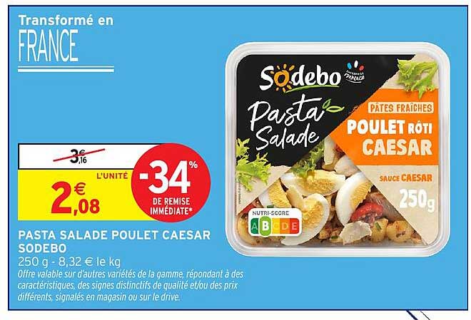 PASTA SALADE POULET CAESAR SODEBO