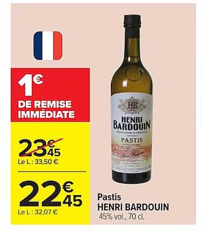 Pastis HENRI BARDOUIN 45% vol., 70 cl