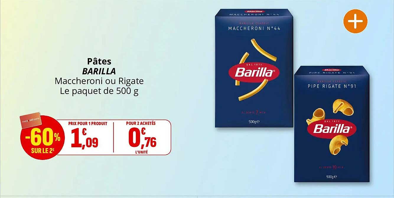 Pâtes BARILLA Maccheroni ou Rigate Le paquet de 500 g