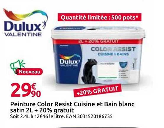 Peinture Color Resist Cuisine et Bain blanc satin 2L + 20% gratuit